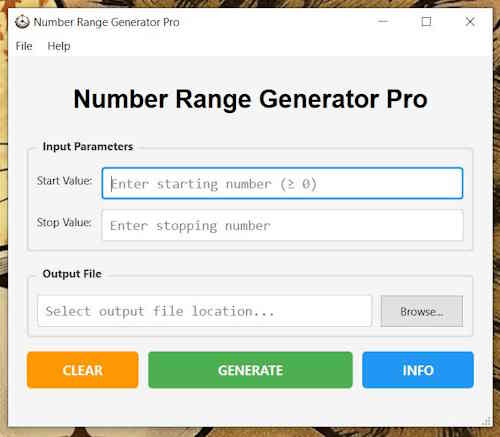 Number range generator screenshot 1 - Free utilities (freeware)