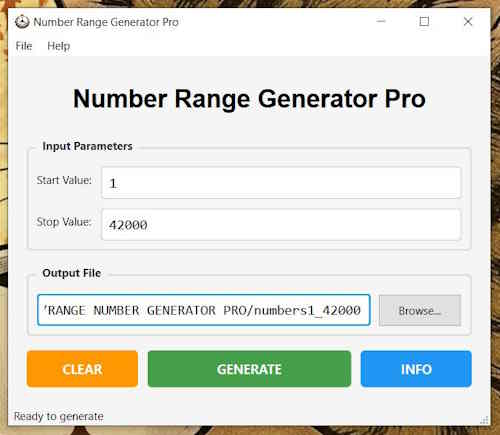 Number range generator screenshot 2 - Free utilities (freeware)