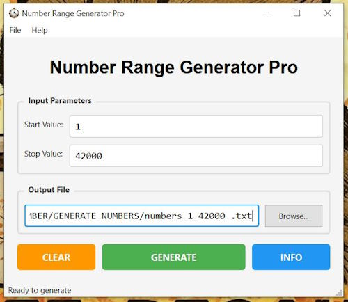 Number range generator screenshot 1 - Free utilities (freeware)